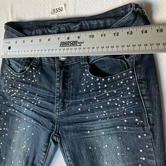 C’est Toi Women’s Rhinestone Waxed Frayed Crop Ankle Jeans size 27, Dark Blue - Picture 2 of 10